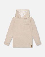 Long Sleeve Super Soft Brushed Jersey Hooded Tee Heather Beige | Deux par Deux | Jenni Kidz