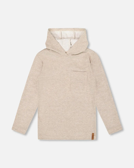 Long Sleeve Super Soft Brushed Jersey Hooded Tee Heather Beige | Deux par Deux | Jenni Kidz