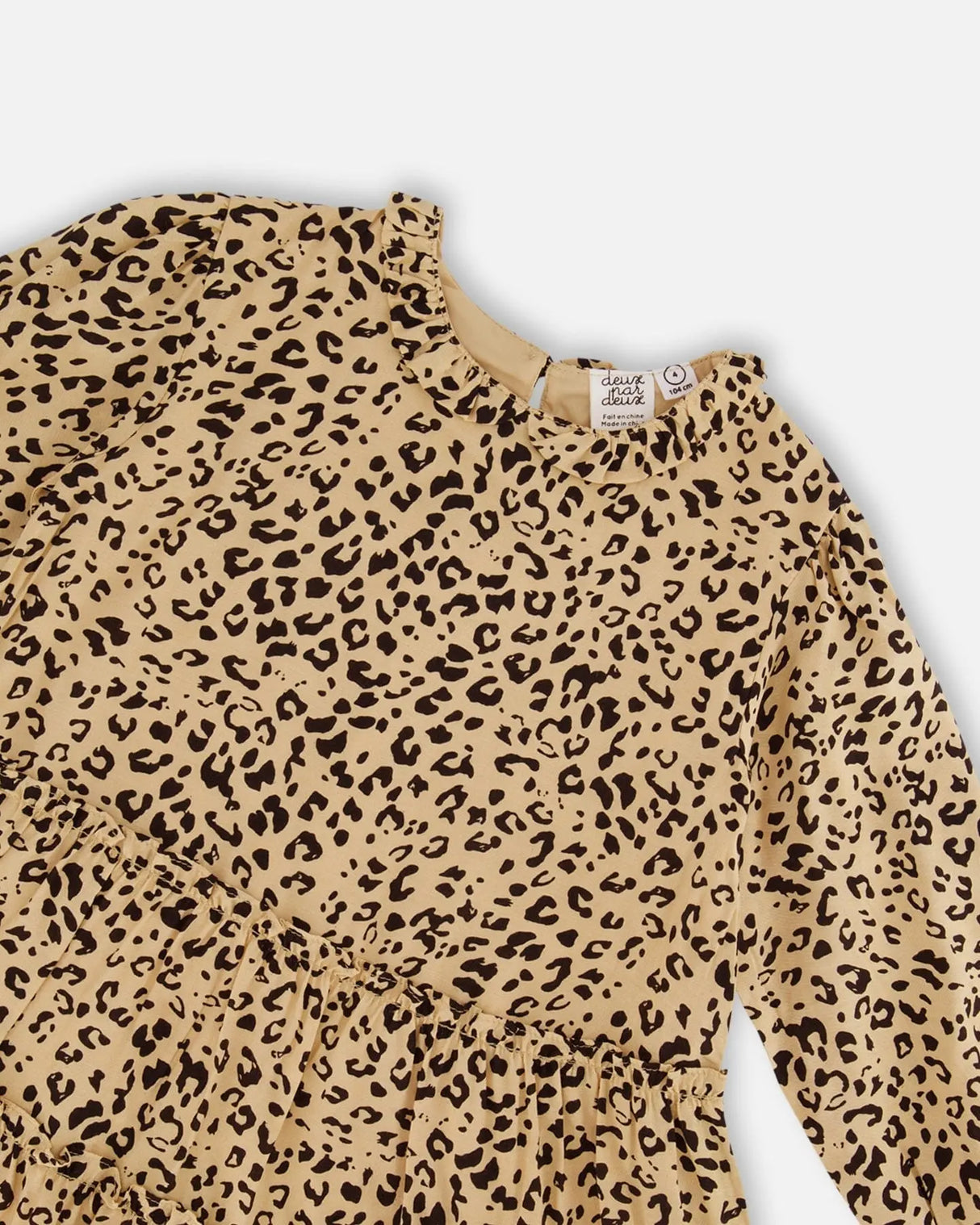 Long Sleeve Viscose Dress With Frill Printed Leopard | Deux par Deux | Jenni Kidz