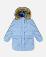 Long Wavy Quilt Puffy Coat Powder Blue | Deux par Deux | Jenni Kidz