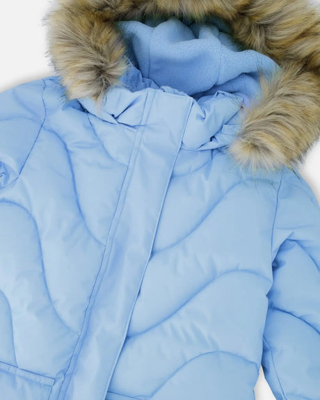 Long Wavy Quilt Puffy Coat Powder Blue | Deux par Deux | Jenni Kidz