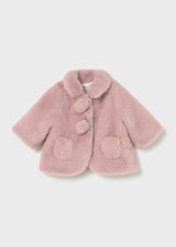Mayoral baby girl coat rose pink newborn faux fur jacket with hidden clasps