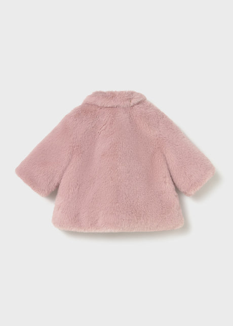 Back view plush infant winter coat rose pink — almost gone