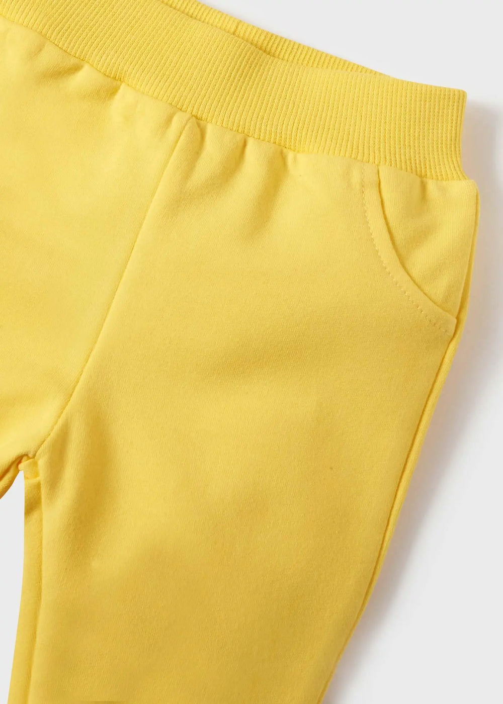 Detail of jogger waistband and tapered ankle cuffs.