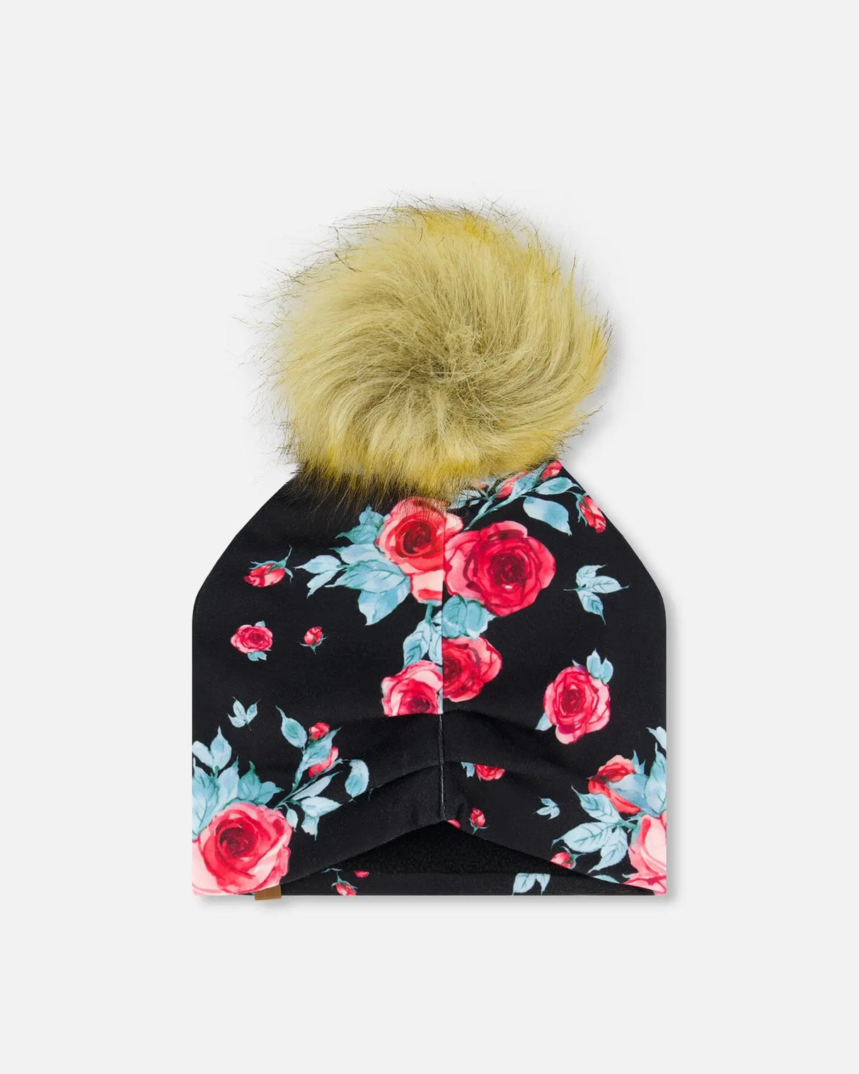 Mid-Season Jersey Detachable Pompom Hat Black Printed Roses | Deux par Deux | Jenni Kidz