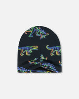 Mid-Season Jersey Hat Black Printed Neon Dino | Deux par Deux | Jenni Kidz