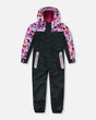 Mid-Season One-Piece Outerwear Black With Pink And Orange Flowers | Deux par Deux | Jenni Kidz