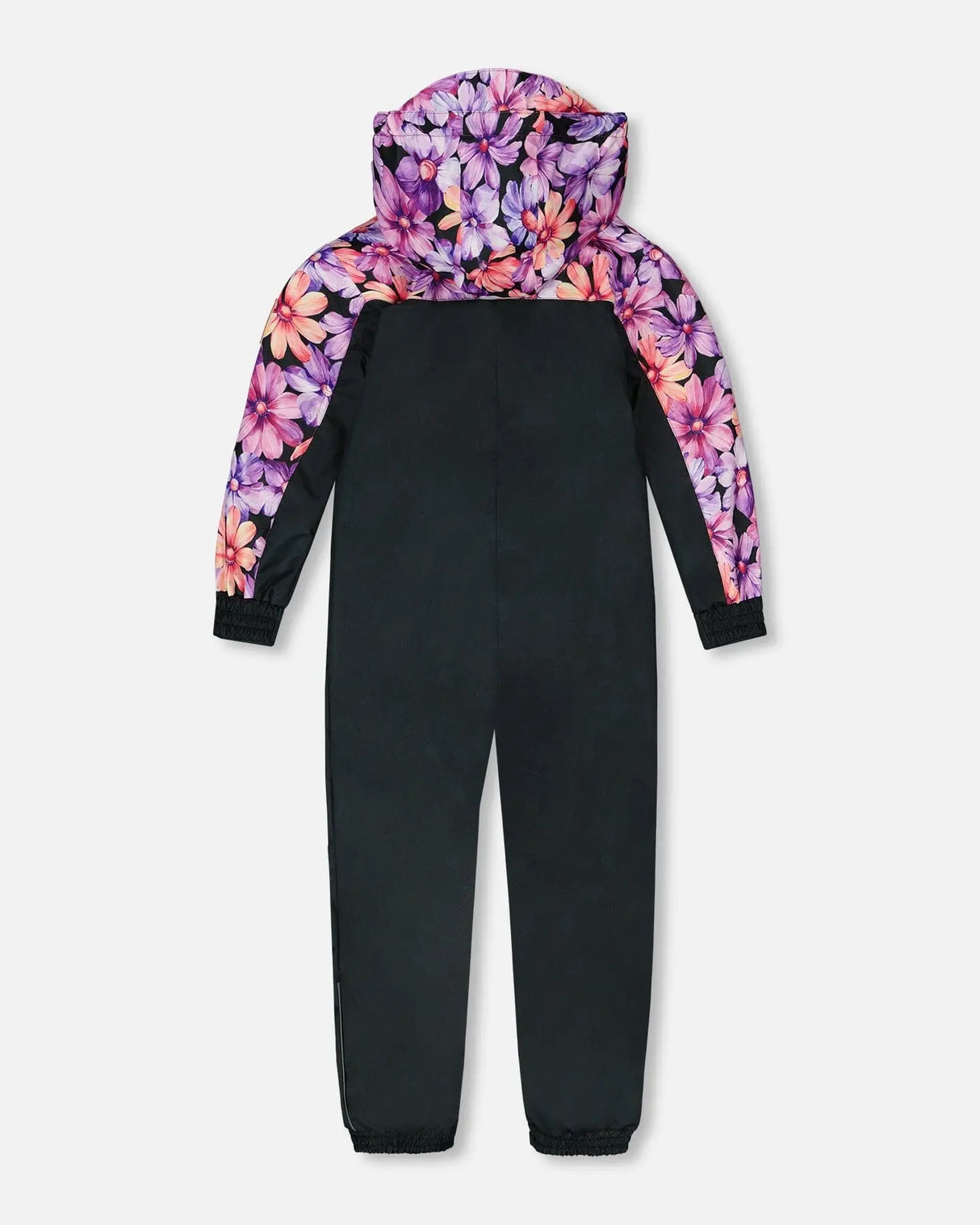 Mid-Season One-Piece Outerwear Black With Pink And Orange Flowers | Deux par Deux | Jenni Kidz