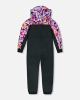 Mid-Season One-Piece Outerwear Black With Pink And Orange Flowers | Deux par Deux | Jenni Kidz