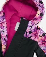 Mid-Season One-Piece Outerwear Black With Pink And Orange Flowers | Deux par Deux | Jenni Kidz