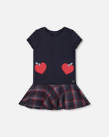 Milano Dress Navy Blue With Plaid Flounce | Deux par Deux | Jenni Kidz
