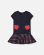 Milano Dress Navy Blue With Plaid Flounce | Deux par Deux | Jenni Kidz