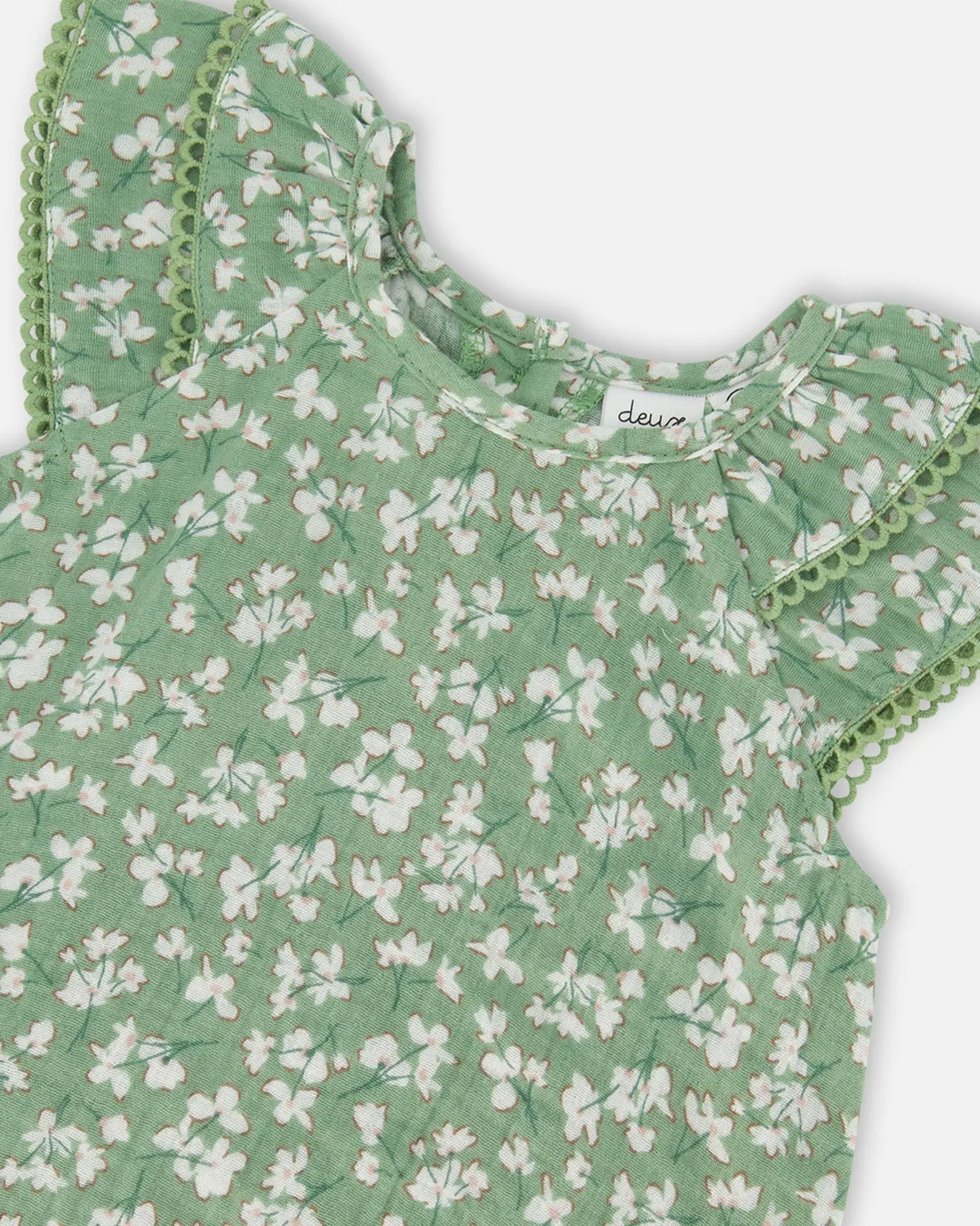 Muslin Blouse And Short Set Green Jasmine Flower Print | Deux par Deux | Jenni Kidz