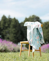 Muslin Cotton Blanket Light Blue With Printed Romantic Flowers | Deux par Deux | Jenni Kidz