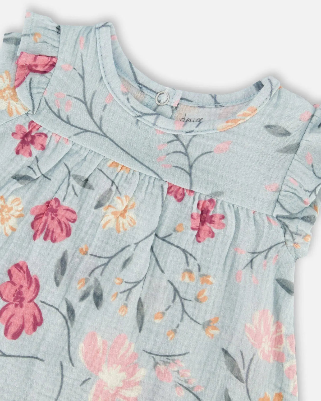 Muslin Dress And Bloomers Set Light Blue With Printed Romantic Flowers | Deux par Deux | Jenni Kidz