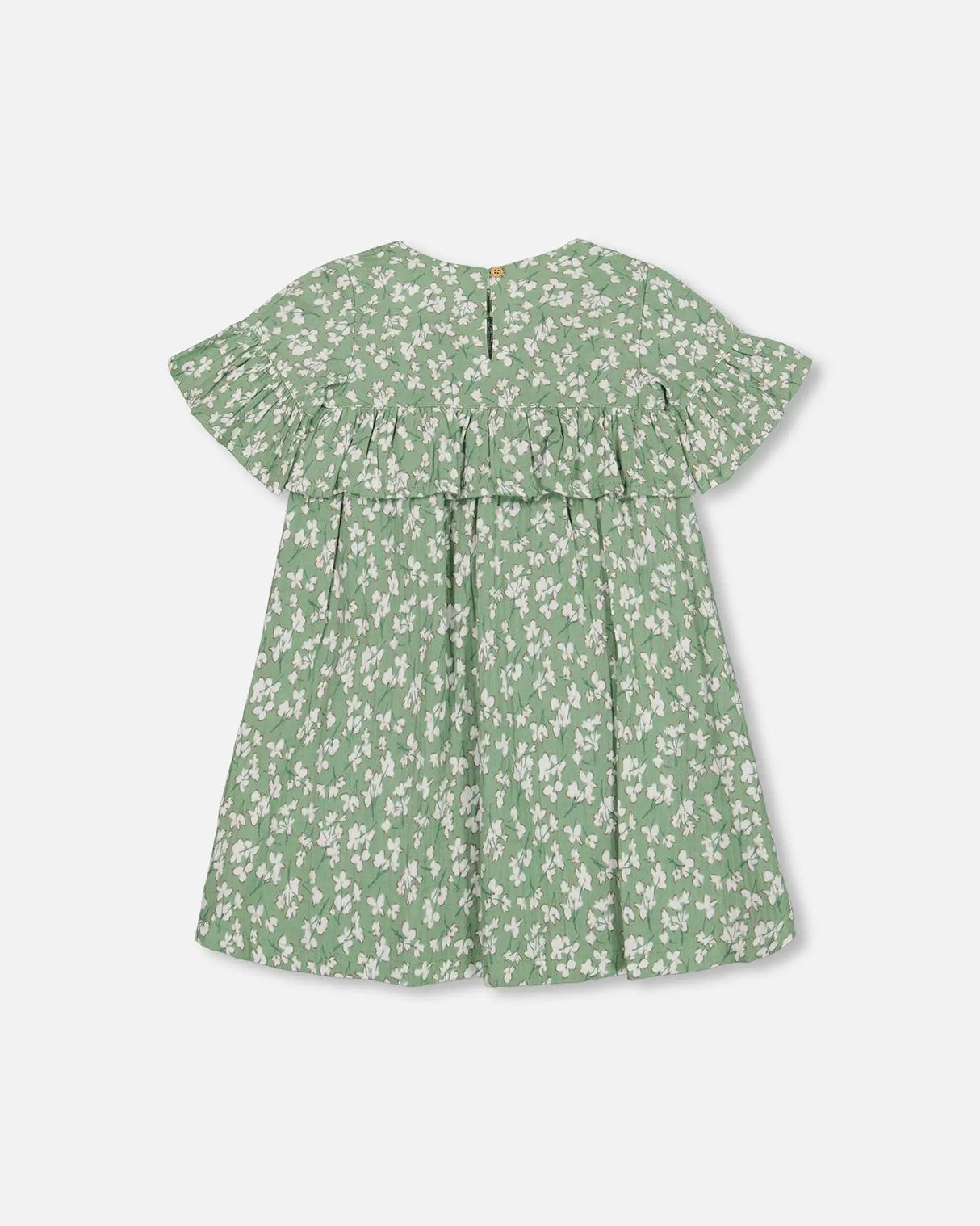 Muslin Dress With Frill Green Jasmine Flower Print | Deux par Deux | Jenni Kidz