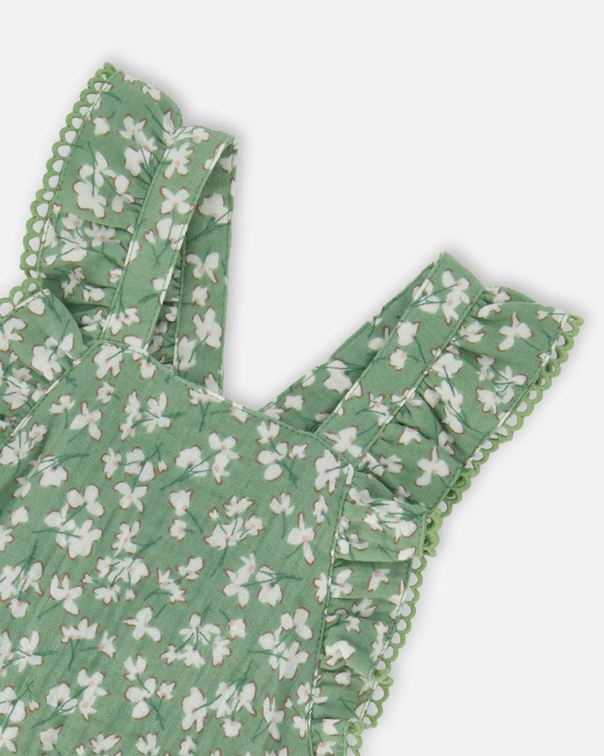 Muslin Printed Overall Green Jasmine Flower Print | Deux par Deux | Jenni Kidz