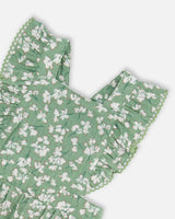 Muslin Ruffle Romper Green Jasmine Flower Print | Deux par Deux | Jenni Kidz