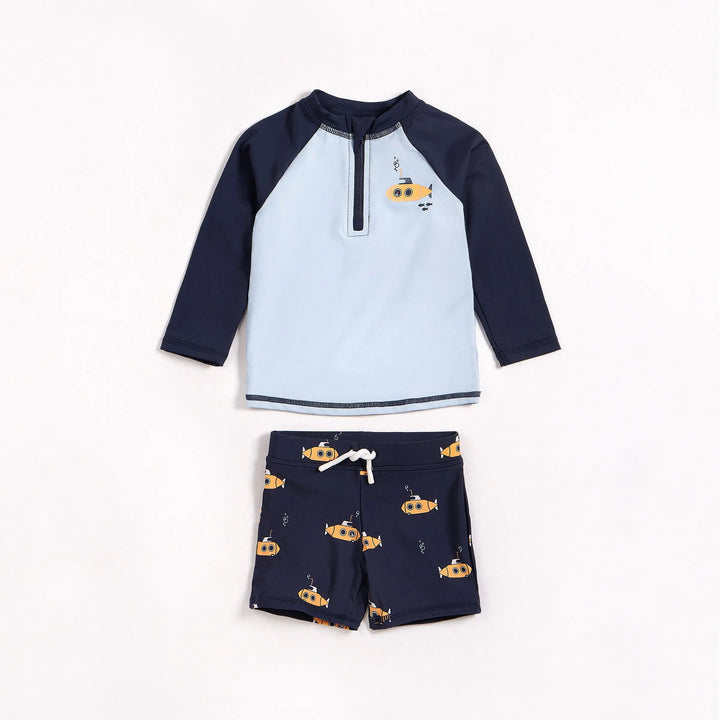 Navy Raglan Rashguard and Submarine Swim Shorts Set | Petit Lem