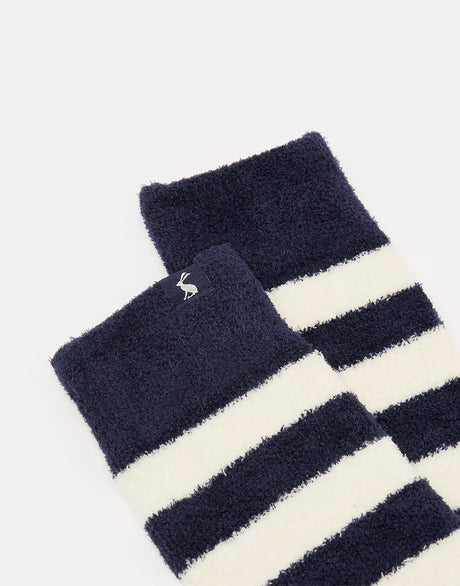 Navy & Cream Stripe Fluffy Socks | Joules | Joules | Jenni Kidz