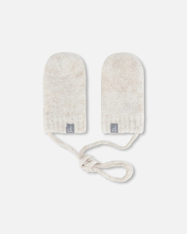 Newborn Knitted Mittens Champagne White With Cord And No Thumbs | Deux par Deux | Jenni Kidz