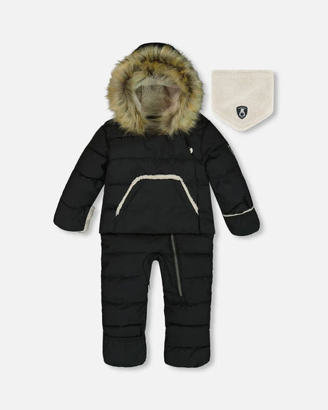 One Piece Baby Hooded Snowsuit Black Designed For Car Seat | Deux par Deux | Jenni Kidz
