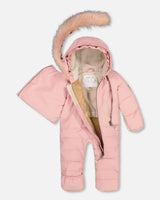 One Piece Baby Hooded Snowsuit Pink Designed For Car Seat | Deux par Deux | Jenni Kidz