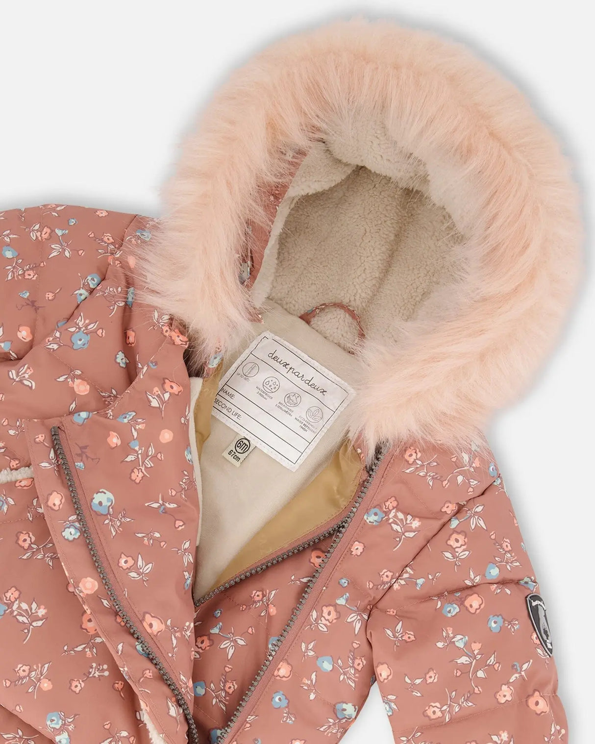 One Piece Baby Hooded Snowsuit Printed Vintage Flowers Designed For Car Seat | Deux par Deux | Jenni Kidz