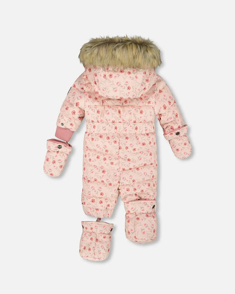 One-Piece Baby Original Puffy Snowsuit Pink Mini Flowers | Deux par Deux | Jenni Kidz