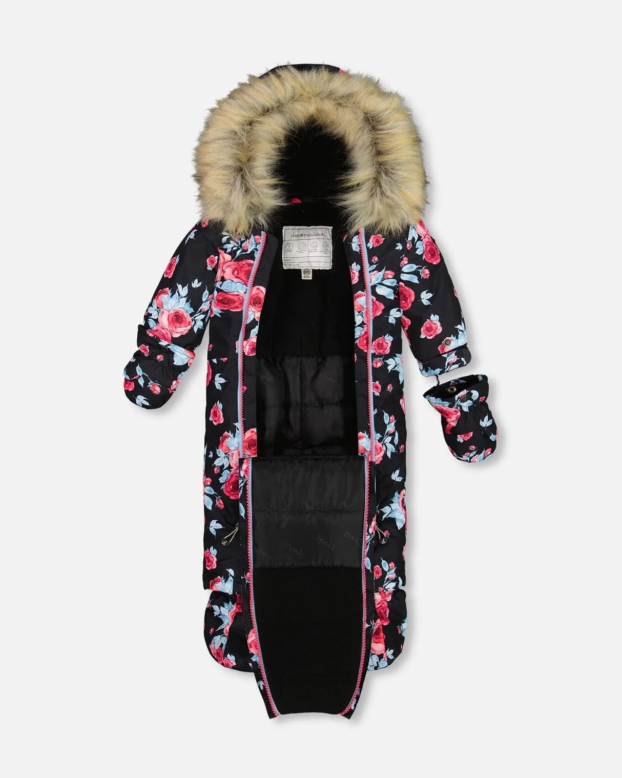 One Piece Baby Snowsuit Black Printed Roses Designed For Car Seat | Deux par Deux | Jenni Kidz