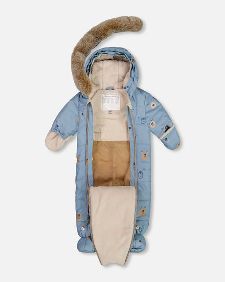 One Piece Baby Snowsuit Blue Bears Designed For Car Seat | Deux par Deux | Jenni Kidz