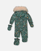 One Piece Baby Snowsuit Sage Printed Woodland Animals Designed For Car Seat | Deux par Deux | Jenni Kidz