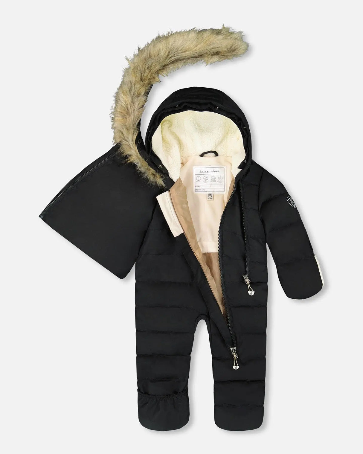 One-Piece Baby Snug Snowsuit Designed For Car Seat Black | Deux par Deux | Jenni Kidz