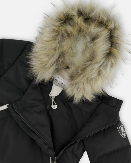 One-Piece Baby Snug Snowsuit Designed For Car Seat Black | Deux par Deux | Jenni Kidz