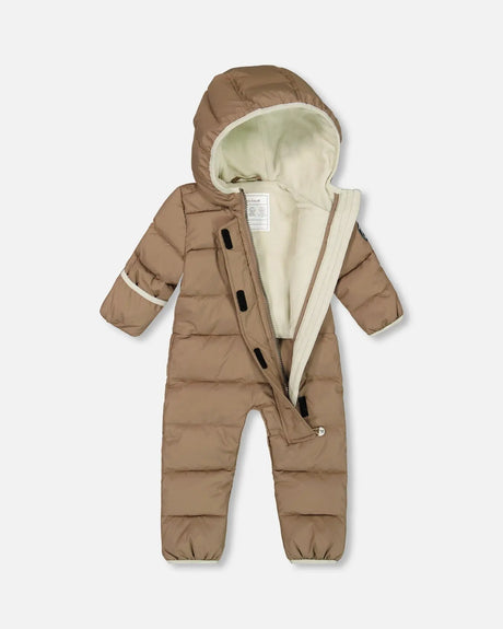 One-Piece Compressible Snowsuit Coffee For Baby Designed For Car Seat | Deux par Deux | Jenni Kidz