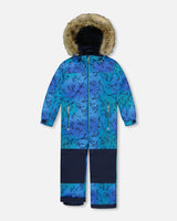 One-Piece Discover Snowsuit Blue Gradient Dinosaur Print | Deux par Deux | Jenni Kidz