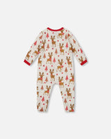 One-Piece Organic Cotton Pajama Beige Girly Reindeer Print | Deux par Deux | Jenni Kidz