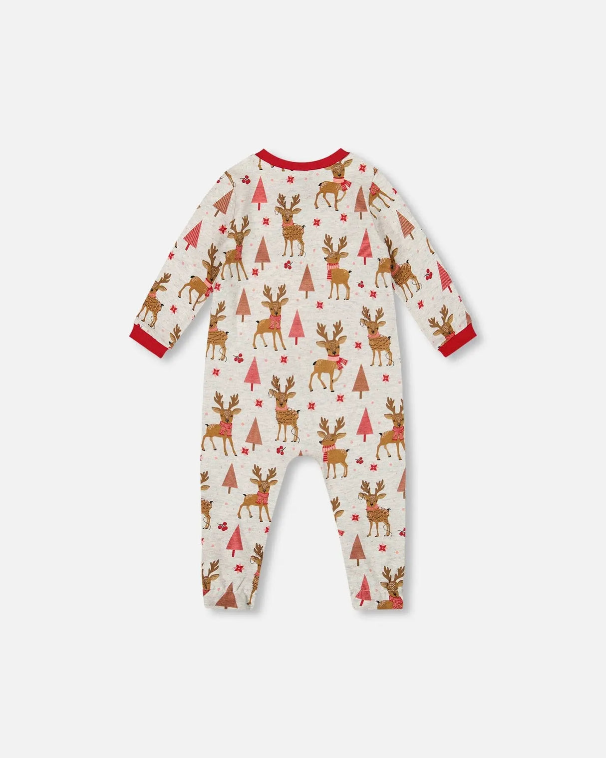 One-Piece Organic Cotton Pajama Beige Girly Reindeer Print | Deux par Deux | Jenni Kidz