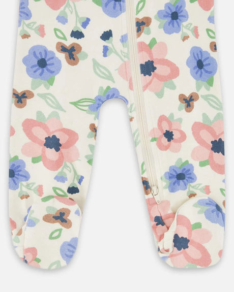 One-Piece Organic Cotton Pajama Off-White Flower Print | Deux par Deux | Jenni Kidz