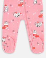 One-Piece Organic Cotton Pajama Pink Cat Print | Deux par Deux | Jenni Kidz