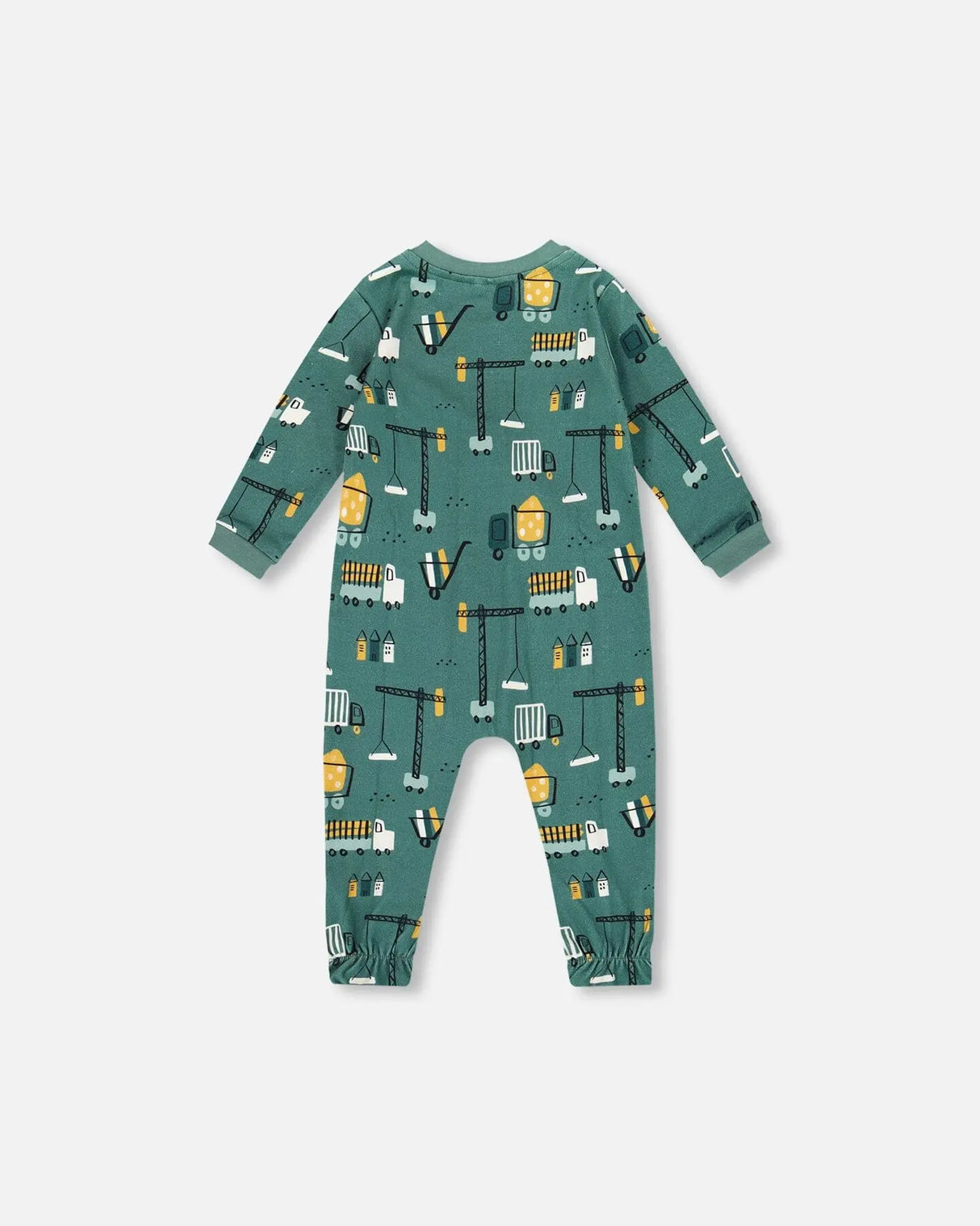 One-Piece Organic Cotton Pajama Teal Construction Print | Deux par Deux | Jenni Kidz