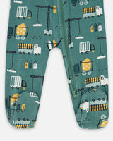 One-Piece Organic Cotton Pajama Teal Construction Print | Deux par Deux | Jenni Kidz
