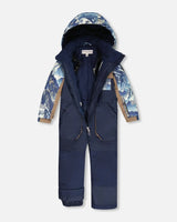 One-Piece Play Snowsuit With Mountains Print Navy Blue | Deux par Deux | Jenni Kidz