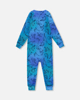 One-Piece Thermal Underwear Blue Gradient Dinosaur Print | Deux par Deux | Jenni Kidz
