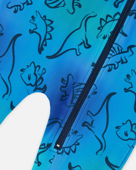One-Piece Thermal Underwear Blue Gradient Dinosaur Print | Deux par Deux | Jenni Kidz