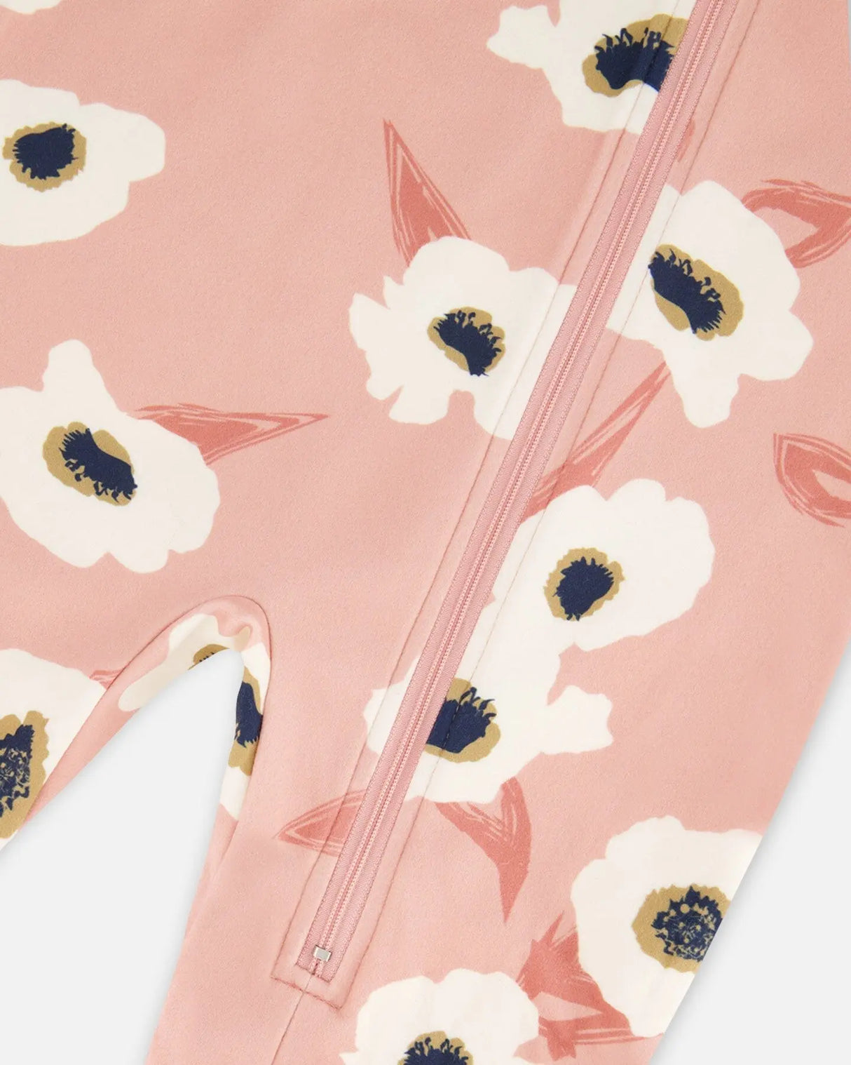 One Piece Thermal Underwear Pink Printed Off White Flowers | Deux par Deux | Jenni Kidz