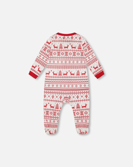 Organic Cotton Baby One-Piece Pajama Red And White Fairisle | Deux par Deux | Jenni Kidz