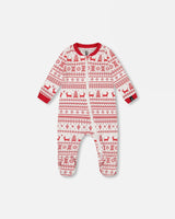 Organic Cotton Baby One-Piece Pajamas Red And White Fairisle | Deux par Deux | Jenni Kidz