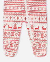 Organic Cotton Baby One-Piece Pajamas Red And White Fairisle | Deux par Deux | Jenni Kidz
