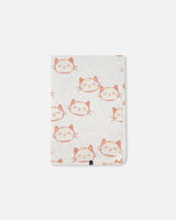 Organic Cotton Blanket Heather Beige With Printed Cat | Deux par Deux | Jenni Kidz